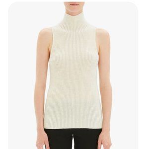 Theory Plaited Sleeveless Knit Turtleneck Sweater Cream Size XL